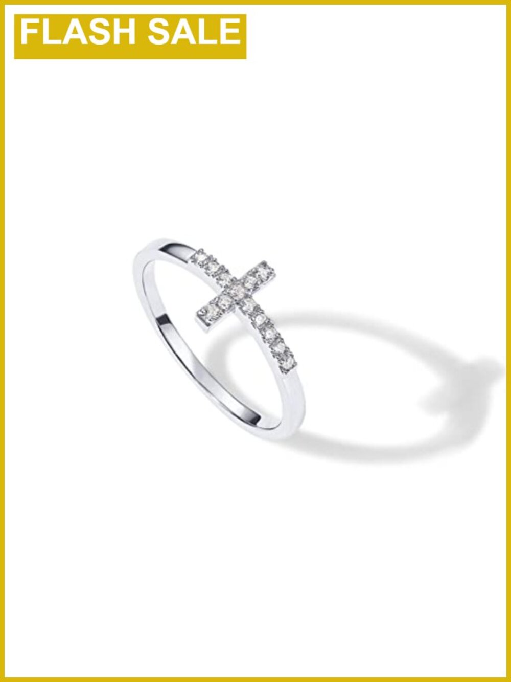 14K Gold Plated Cross Religious Ring for Women Stackable Cubic Zirconia